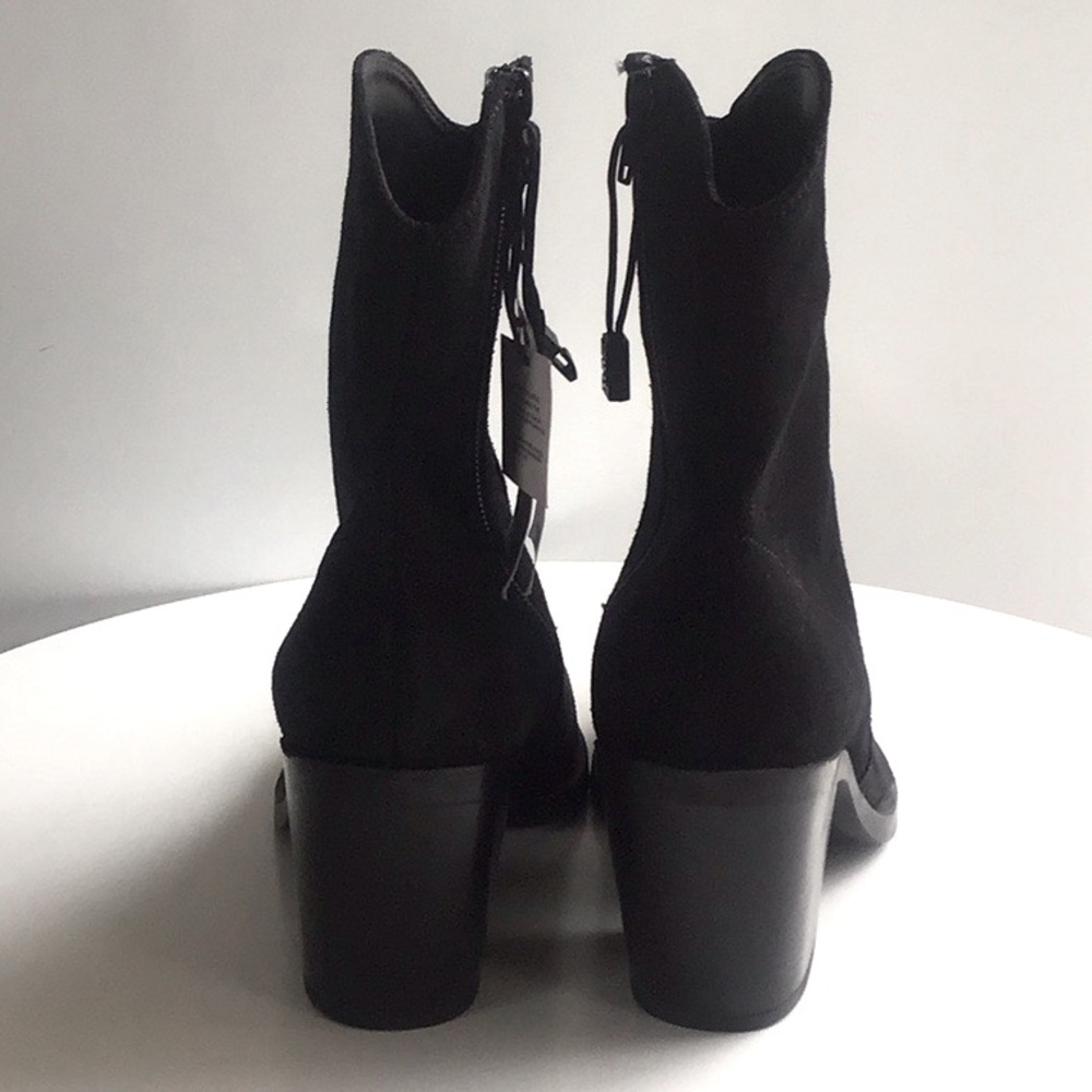 Zara leather western Black Suede heeled Ankle Boots - Picture 7 of 16